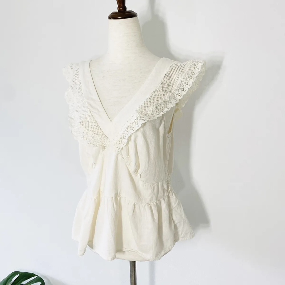 Flutter-Sleeve Crochet Lace Tie-Back Top